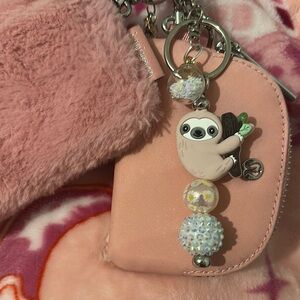 Pink Sloth Keychain with Beaded Accents